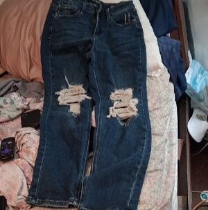 Judy Blue Distressed Dark Blue Straight Leg Jeans